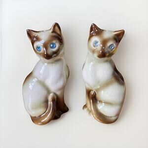Vintage Siamese Cat Jewel Eyes Salt And Pepper Shakers Japan MCM